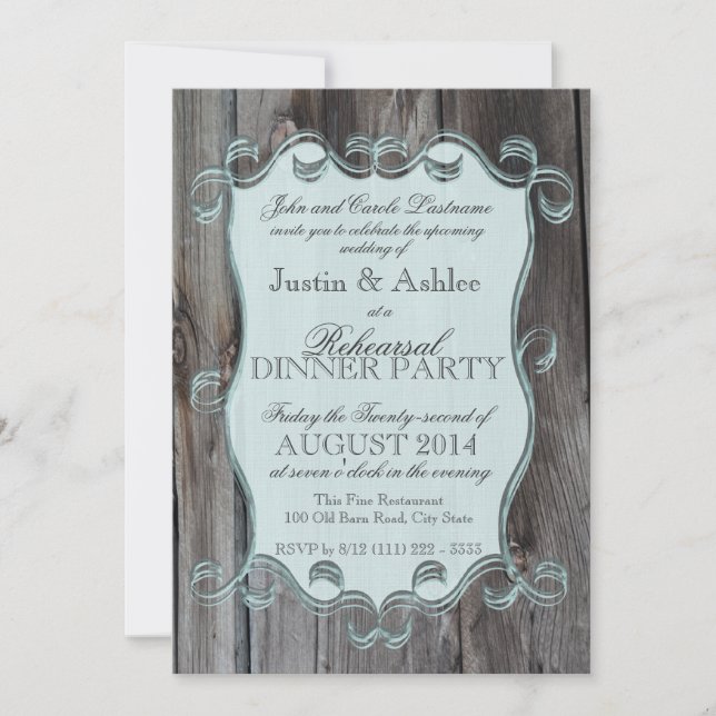 Barn Wood Sign Rehearsal Dinner Party Invitation (Front)