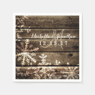 Barn Wood Snowflakes Rustic Winter Wedding Napkin