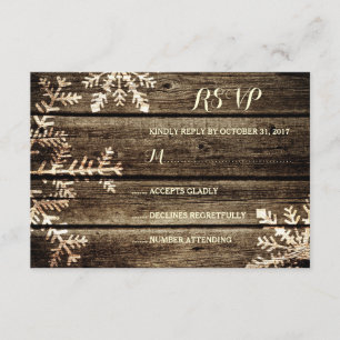 Barn Wood Snowflakes Rustic Winter Wedding RSVP Card