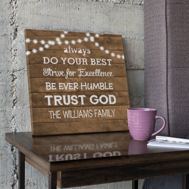 Barn Wood String Lights Personalised Family Motto Canvas Print (Creator Uploaded)