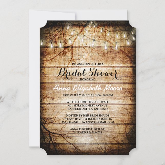 Barn Wood String Lights Rustic Bridal Shower Invitation (Front)