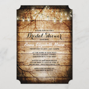 Barn Wood String Lights Rustic Bridal Shower Invitation