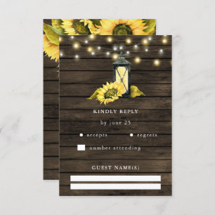 Barn Wood String Lights Sunflowers Lantern Wedding RSVP Card