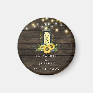 Barn Wood String Lights Sunflowers Wedding  Magnet