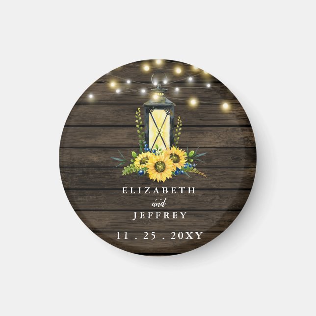 Barn Wood String Lights Sunflowers Wedding  Magnet (Front)