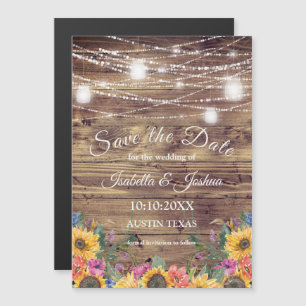 Barn Wood String of Lights Save The Date Magnetic Invitation