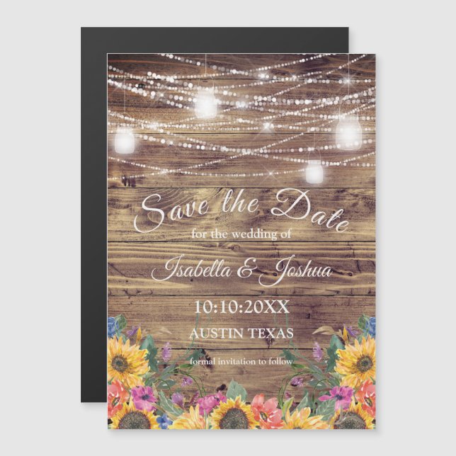 Barn Wood | String of Lights  Save The Date Magnetic Invitation (Front/Back)
