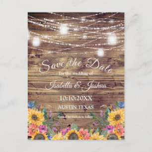 Barn Wood   String of Lights  Save The Date Postcard