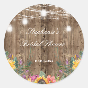 Barn Wood  & Sunflower Bridal Shower Classic Round Sticker