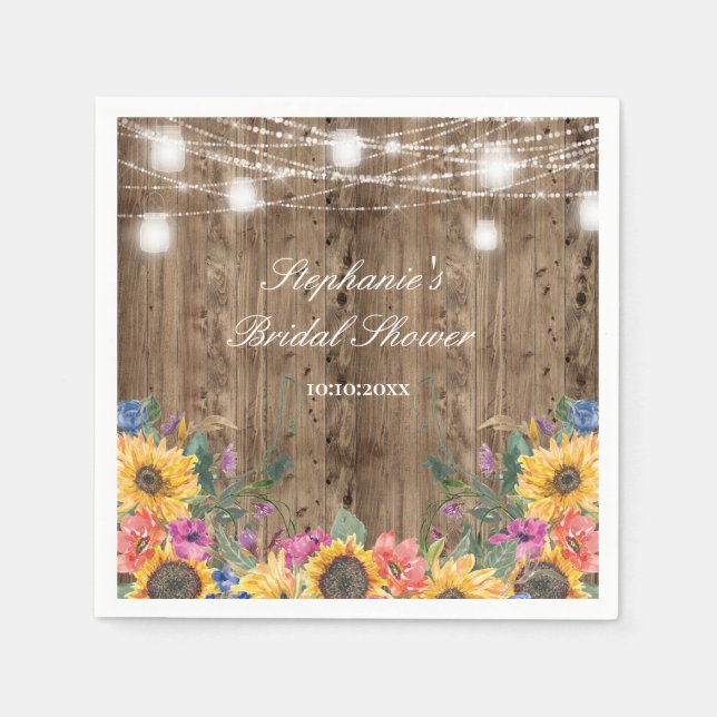 Barn Wood  & Sunflower Bridal Shower Napkin (Front)