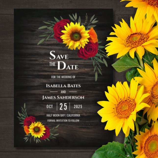 Barn Wood Sunflower Burgundy Rose Wedding Save The Save The Date (Creator Uploaded)
