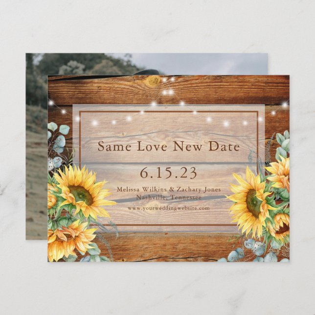 Barn Wood Sunflower Photo Change the Date  Save Th Save The Date (Front/Back)
