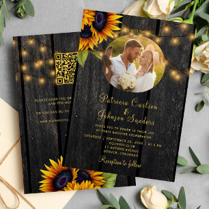Barn wood sunflower photo RSVP all in one wedding Invitation