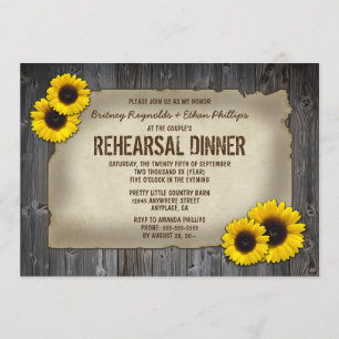 Barn Wood Sunflower Rehearsal Dinner Invitations