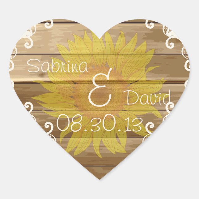 Barn Wood Sunflowers and Vintage Lace Heart Sticker (Front)