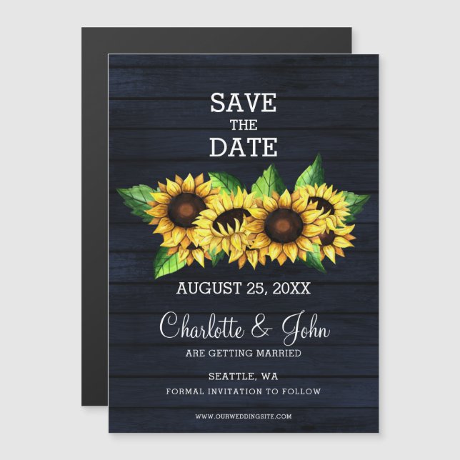 barn wood sunflowers rustic country save the date magnetic invitation (Front/Back)