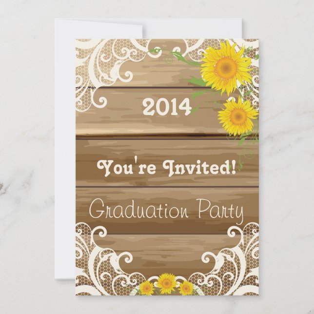 Barn Wood Sunflowers Vintage Lace Graduation Invitation (Front)