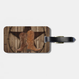 Barn Wood Texas Star western country cowboy boots Luggage Tag