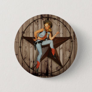 Barn Wood Texas Star western country Cowgirl 6 Cm Round Badge
