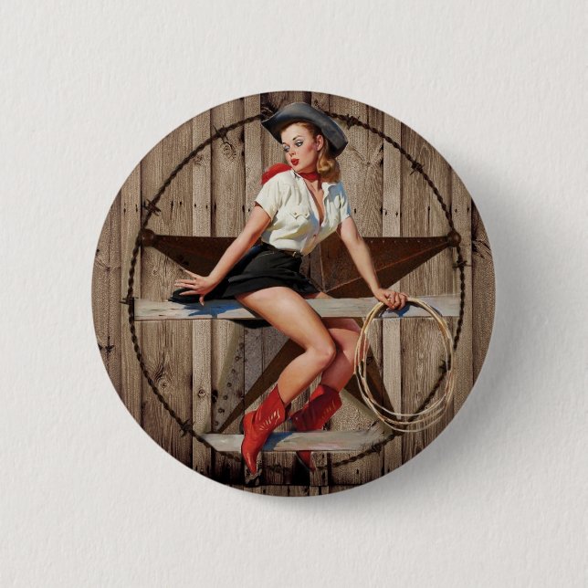Barn Wood Texas Star western country Cowgirl 6 Cm Round Badge (Front)