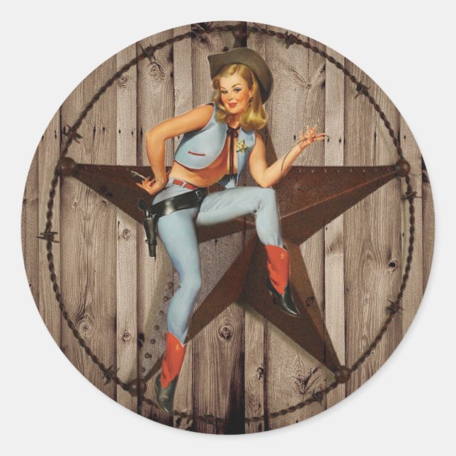 Barn Wood Texas Star western country Cowgirl Classic Round Sticker (Front)