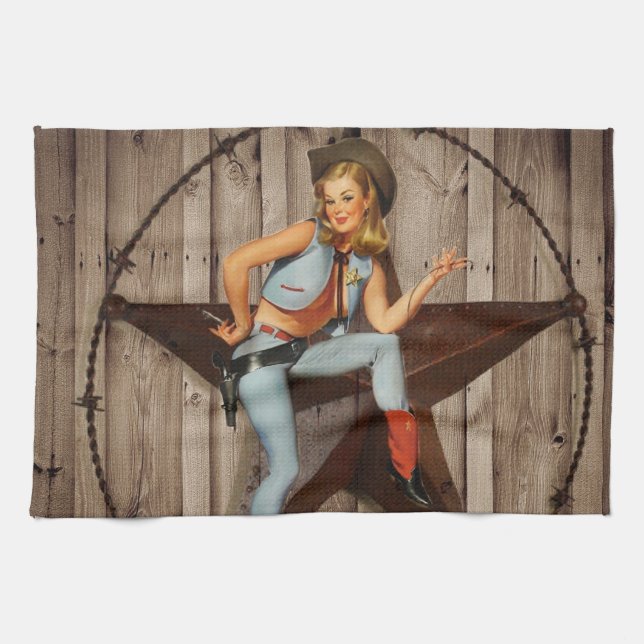 Barn Wood Texas Star western country Cowgirl Tea Towel (Horizontal)