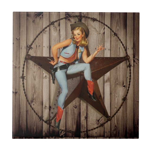 Barn Wood Texas Star western country Cowgirl Tile (Front)