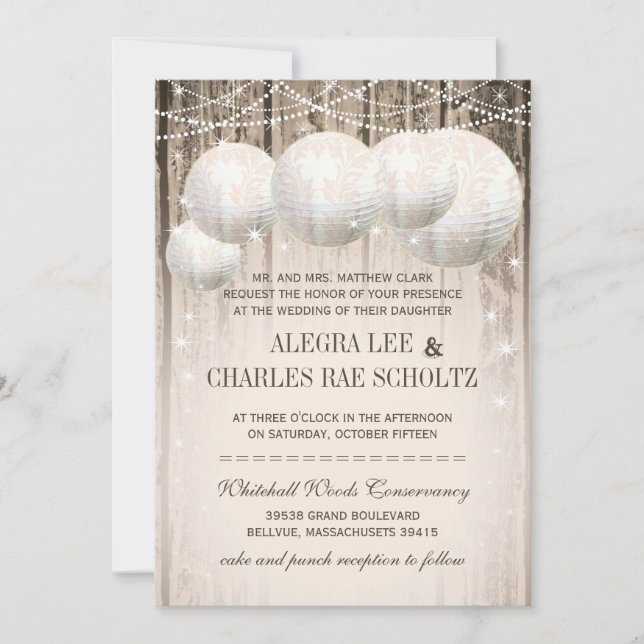 Barn Wood Under the Stars Wedding Paper Lantern Invitation (Front)