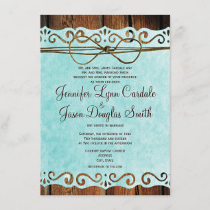 Barn Wood Vintage Paper Teal Wedding Invitations