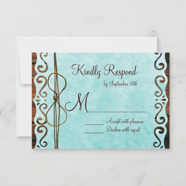 Barn Wood Vintage Paper Teal Wedding RSVP Cards (Front)