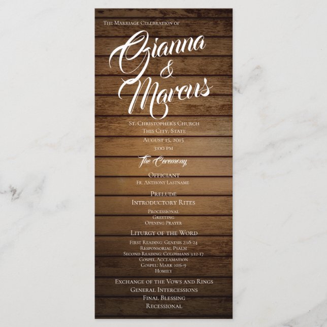 Barn Wood Wedding Program Programme (Front)