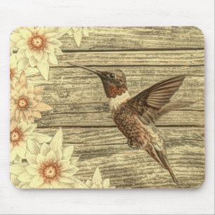 Barn wood white daisy french country hummingbird mouse mat