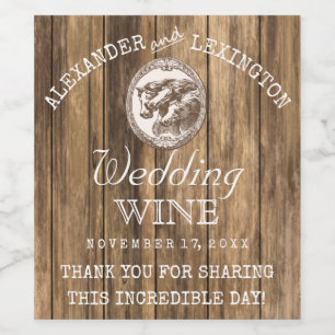 Barn Wood With Horses Rustic Country Ranch Wedding Wine Label