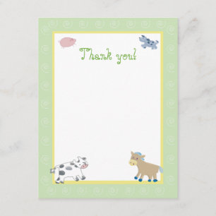 Barn Yard Farm Animals Green Swirl Thank you Card