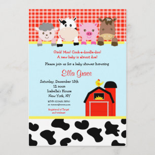 Barn yard Farm Barnyard Baby Shower Invitations