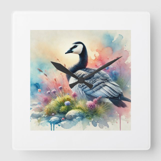 Barnacle Goose 200924AREF124 - Watercolor Square Wall Clock (Front)