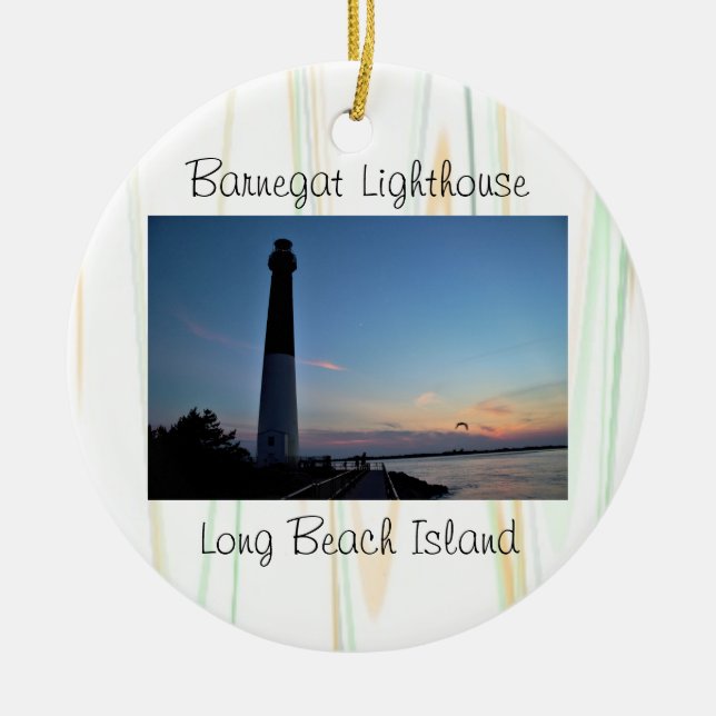 Barnegat Lighthouse Sunset Ceramic Tree Decoration (Front)