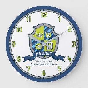 Barney boys name meaning green blue bear shield large clock