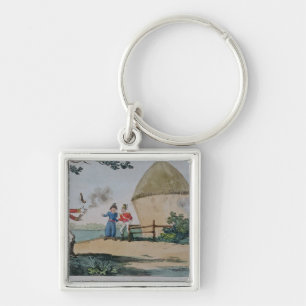 Barney fighting a duel key ring