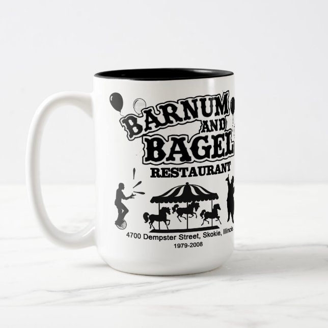 Barnum and Bagel Restaurant, Skokie, Illinois Two-Tone Coffee Mug (Left)
