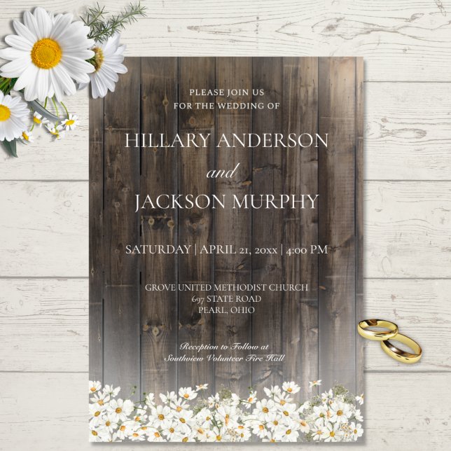 Barnwood and Daisies Wedding Invitation (Creator Uploaded)
