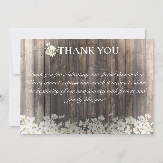 Barnwood and Daisies Wedding Thank You Card (Front)