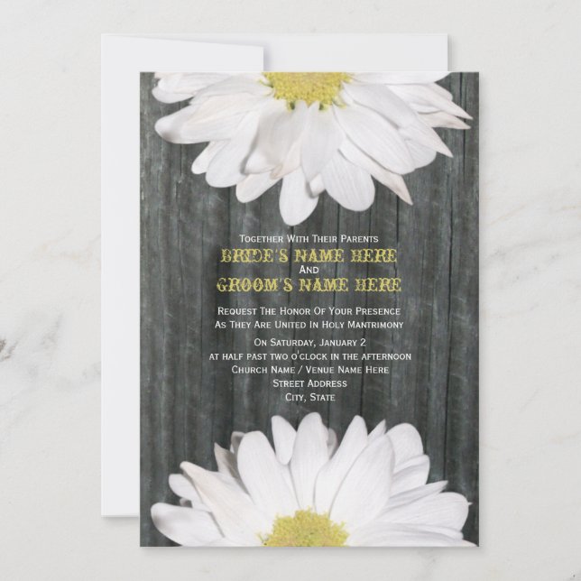 Barnwood and Daisy Wedding Invitation (Front)