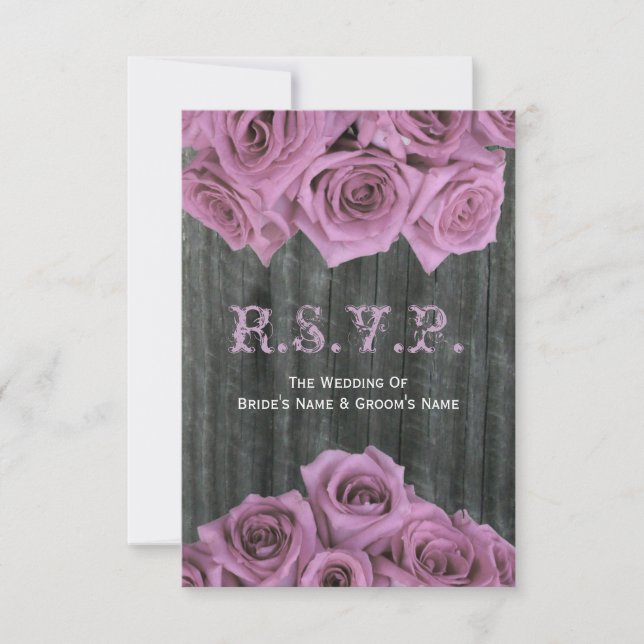 Barnwood and Pink Roses Wedding RSVP (Front)