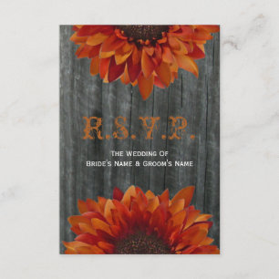 Barnwood and Sunflower Fall Wedding Small RSVP Card