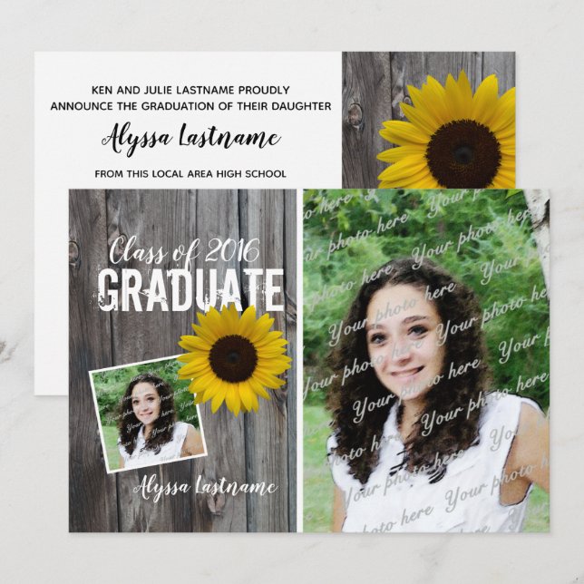 Barnwood and Sunflower Graduation Invitation (Front/Back)