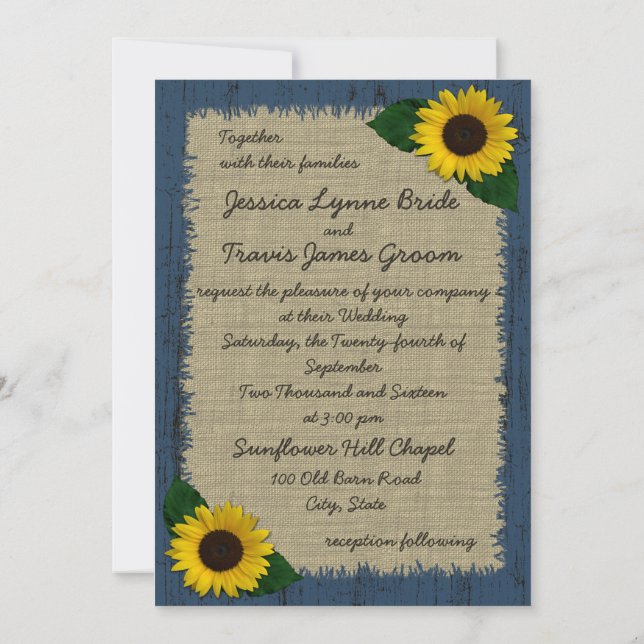 Barnwood and Sunflower Wedding Invitation (Back)