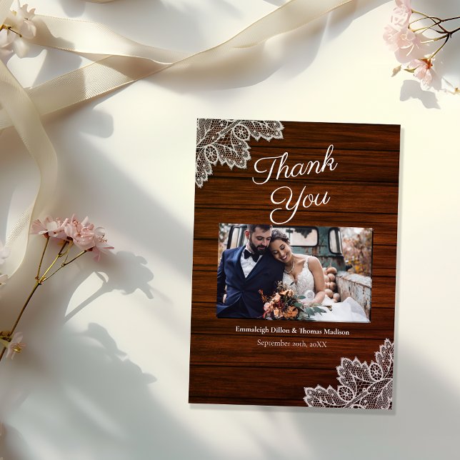 Barnwood and Vintage Lace Wedding Thank You Card (Creator Uploaded)