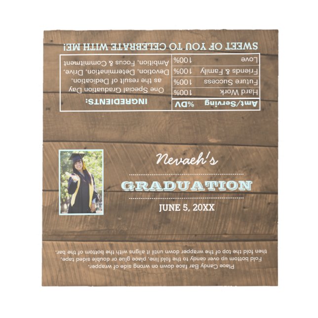 Barnwood Aqua Graduation Favour Candy Wrappers Notepad (Front)