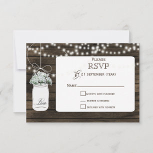 Barnwood baby's breath mason jar RSVP 3.5 x 5 Card